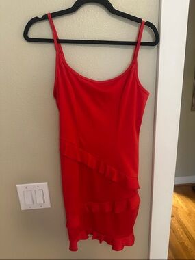 Source Unknown Red Spaghetti Strap Ruffle Mini Dress